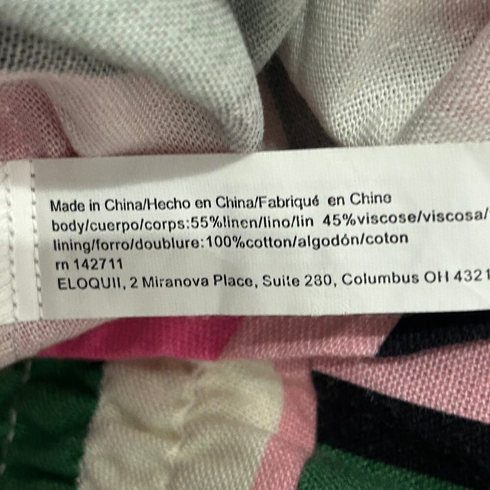 Eloquii Stripe Fit & Flare Linen Blend Dress Pink Green Cut Out Puff Sleeve 20 - Picture 6 of 11